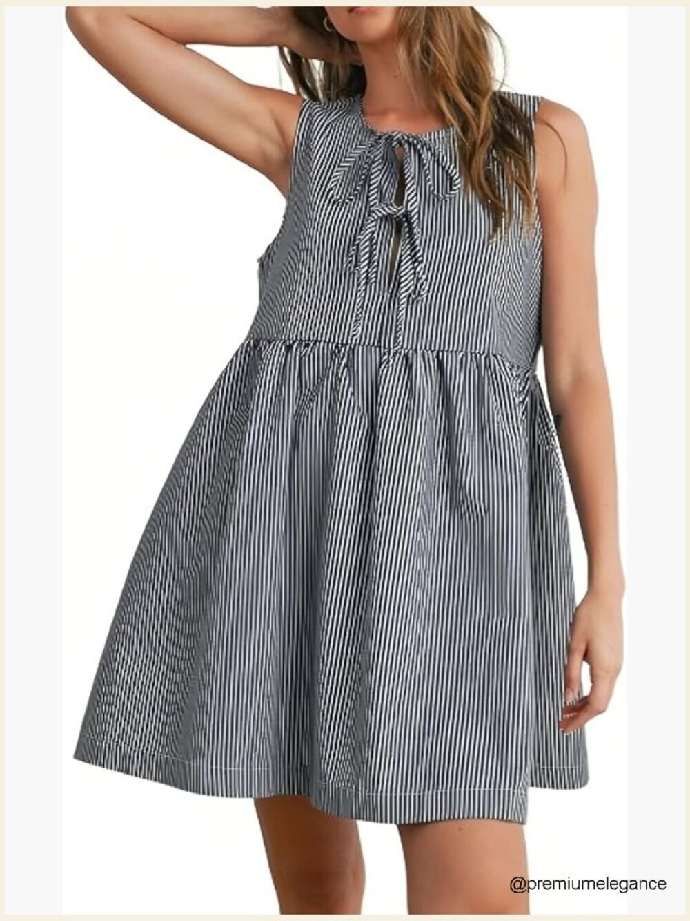 Striped Bowknot Mini Dress Sleeveless A Line Casual Summer Dress